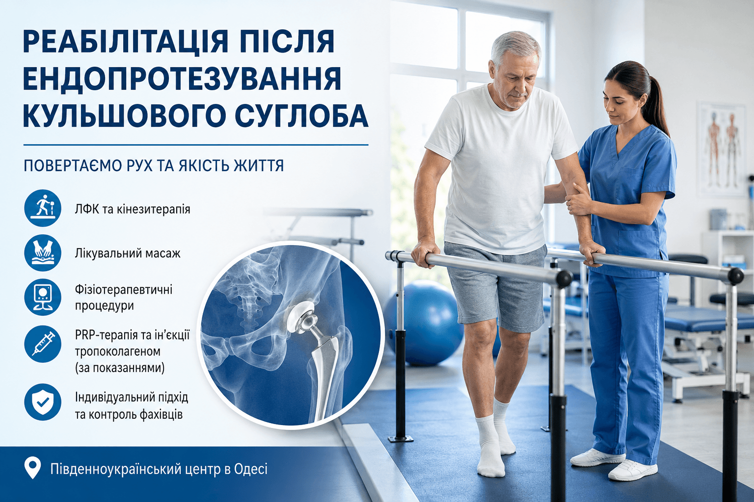 Реабілітація після ендопротезування кульшового суглоба в Одесі