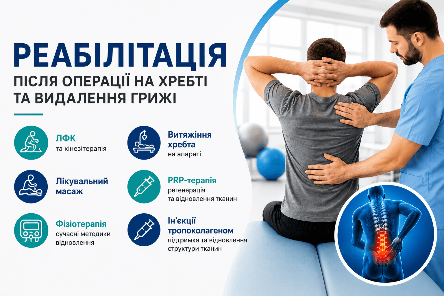 Реабілітація після операції на хребті та видалення грижі в Одесі